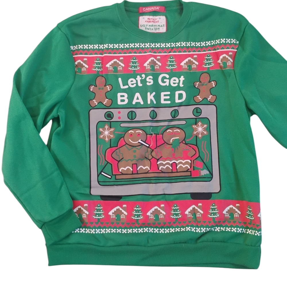 Ugly Christmas Sweater Green Crewneck with Gingerbread Design